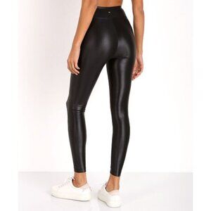 Koral Black Lustrous Faux Leather High Rise Athletic Leggings M